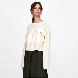 ZARA CREAM SWEATSHIRT WITH POCKETS GOLD HARDWARE BRAND NEW WITH TAGS MEDIUM
